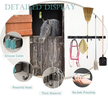 2pcs Horse Whip Crop Holder with Bridle Hooks, Stall Tool Holder Horse Tack Rack Wall Mount Bridle Rack Organizer Horse Stables Supplies Storage Rack Stall Hanger Accessories