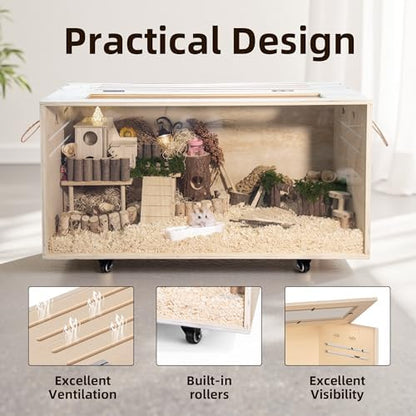 Pine Small Animals Houses&Habitats Chewproof, 32" Pine Guinea Pig Cage Hamster Cage for Small Animals (32" Medium, Roller)