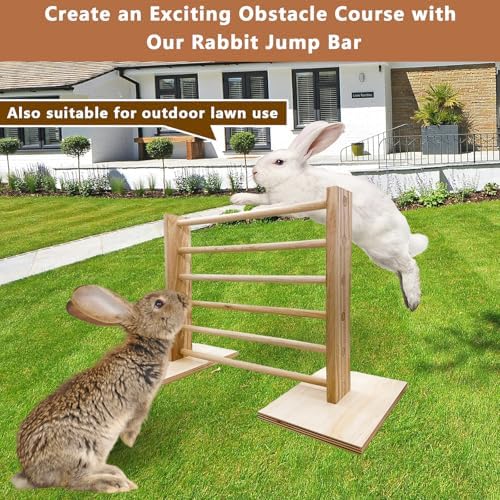 Hamiledyi Rabbit Jump Bar Rabbit Adjustable Hurdles Wooden Obstacle Exercise Agility Toys Training Jumping for Bunny Guinea Pig Ferret Squirrel