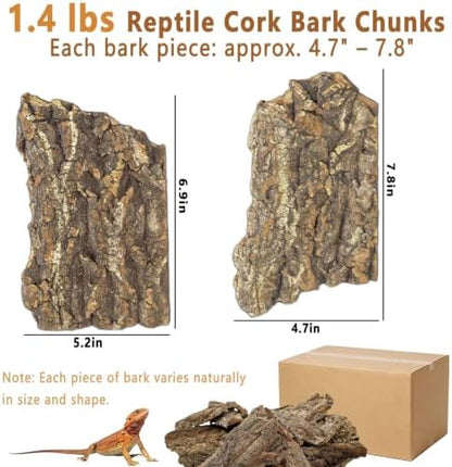 BNOSDM Reptiles Cork Bark Substrate,1.4lb Bearded Dragon Champagne Cork Bark Flats Hide Climbing,Reptiles Wood Bedding Terrarium Decor Tank Accessories for Lizards Snake Gecko Tarantula Isopods（L）