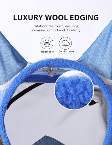 Harrison Howard Horse Fly Mask UV Protective Fine Mesh with Extra Wool Soft Touch on Skin Fly and UV Protection Aquamarine-Black XL