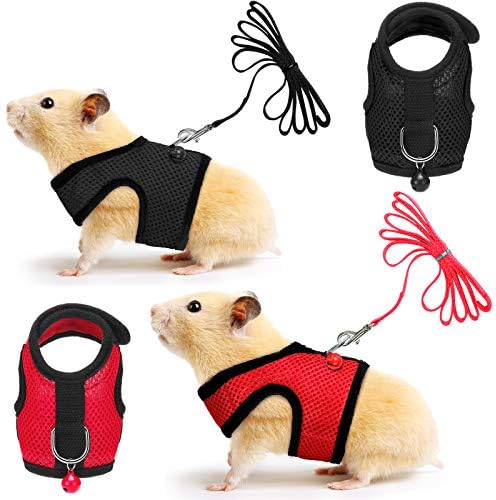 Satinior 2 Sets Guinea Pig Harness and Leash Kit, Black, Red, S
