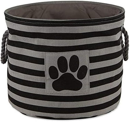 Bone Dry Pet Storage Collection Striped Paw Patch Bin, Black, Small Round