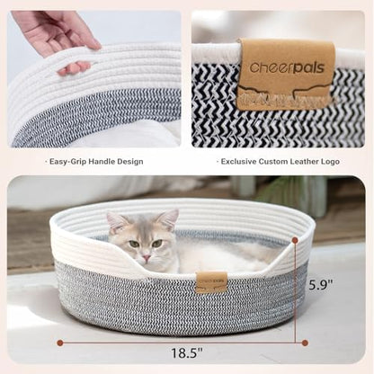 CHEERHOME PETS Handwoven Cat Basket Bed Cooling for Indoor Cat with Cushion