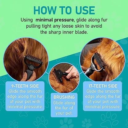 Maxpower Planet Pet Grooming Brush - Double Sided Undercoat Rake for Dogs and Cats, Extra Wide, Reduce Shedding by 95%, Grey