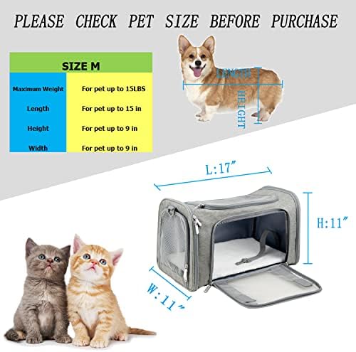 Soft Sided Carrier for Small Medium Cats Dogs,TSA Airline Approved Collapsible Travel Pet Carrier Medium Grey