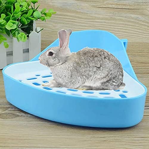 kathson Triangle Potty Trainer Corner Bunny Toilet Guinea Pig Litter Bedding Plastic Box Pet Pan for Rabbit Chinchilla Hamster Ferret Small Animal (Blue)
