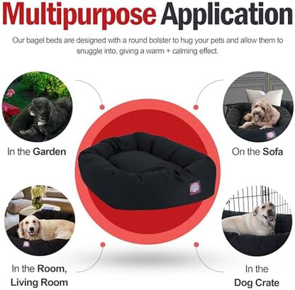 Majestic Pet Bagel Calming Dog Bed, 32 Inch Medium, Round, Washable, Black