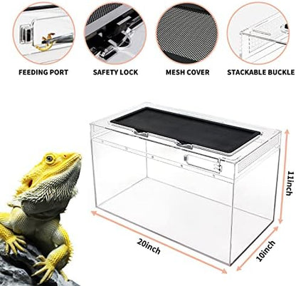 Reptile Growth Reptile Terrarium,10 Gallon Reptile Tank 20" x 10"x 11",for Insect，Fish，Tarantula，Hermit Crab，Jumping Spider，Iguana，Tortoise，Leopard Gecko，Bearded Dragon