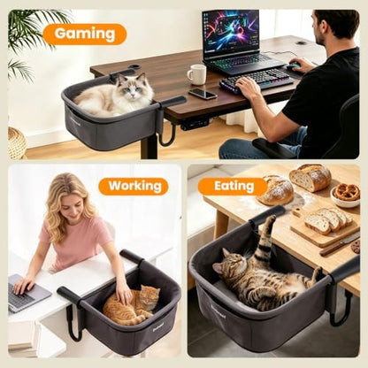 X-Large Cat Desk Bed for Large Cats Up to 50lbs, Heavy Duty Desk Attachment
