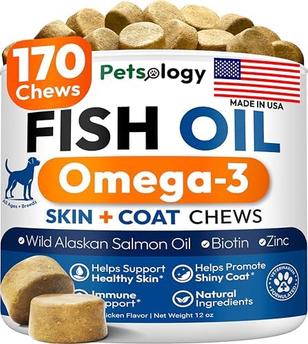 Omega 3 Fish Oil for Dogs - 170 Chews - Omega 3 for Dogs Itchy Skin Relief