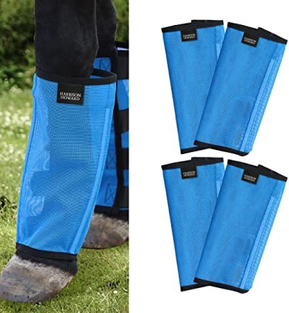 Harrison Howard Loose Fitting Fly Boots UV-Protective Extra Tough Mesh Ventilated Four Fasteners Stay-on Design Protect Horse Legs & Stomp-Reducing Set of 4 Sky Blue Pony
