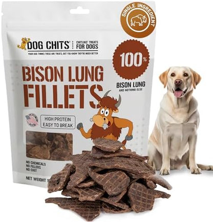Dog Chits Bison Lung Fillets for Dogs – All-Natural, High Protein Single Ingredient Dog Treats Bison Lung Dog Treats – Grain-Free, Low-Fat – Safe with Sensitive Stomachs – 10 oz