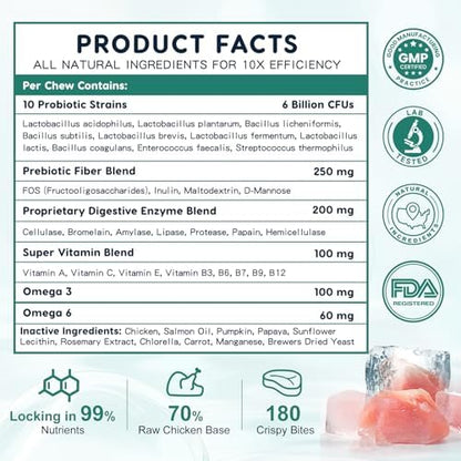 ZEBORA Probiotics for Dogs, Digestive Support, 180 Freeze-Dried Chews