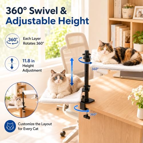Binboov Double Cat Desk Bed, 360° Rotating & Adjustable