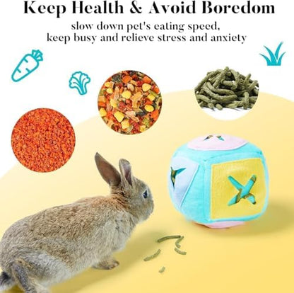 2Pcs Rabbit Foraging Toy with Bell, Washable Puzzle Feed Game Toy