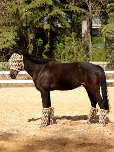 Tackmore Horse Fly Mask Without Ears, Breathable Structured Mesh for Horses, Soft Fleece Edging, UV Protection, Printed Turnout Mask for Pasture-Dark Green Waves S