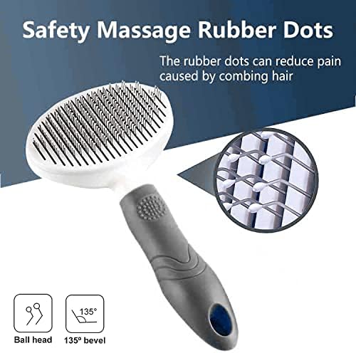 Self Cleaning Slicker Brush - Cat Brush Skin-Friendly Deshedding Grooming Massaging Tool for Long & Short Haired Pets, Cat Hair Brushes Easy Removes Undercoat for Dogs Cats Rabbits-UPGRADED, Gray