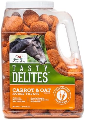 Manna Pro Tasty Delights Horse Treats, Carrot Flavor, Made in USA, 3 lb Tub
