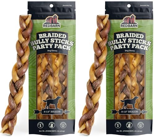 Redbarn Pet Products 100% Natural 8"-12" Braided Bully Sticks for Medium & Large Dogs - Healthy Long Lasting Beef Chews Party Pack - Single Ingredient Low Odor Rawhide Free - 2 lb