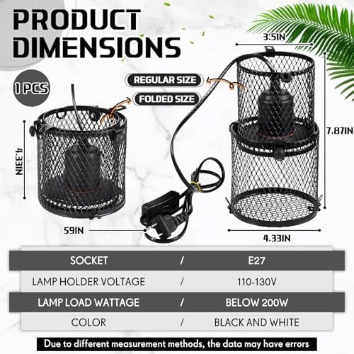 VIHOSE 1pcs Retractable Reptile Heat Lamp Cage Anti-Scald Mesh Stand, Black