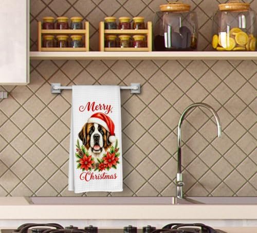 Christmas Saint Bernard Kitchen Dish Towels Dishcloth 16x24 Inches