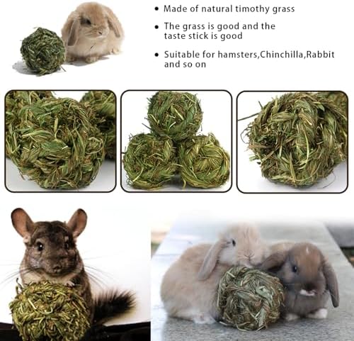 PINVNBY 2 Pcs Rabbit Timothy Hay Balls,Natural Bunny Chew Toys Grass Ball Small Animal Teeth Grinding Activity Woven Play Ball for Rabbit Guinea Pigs Hamsters Chinchillas