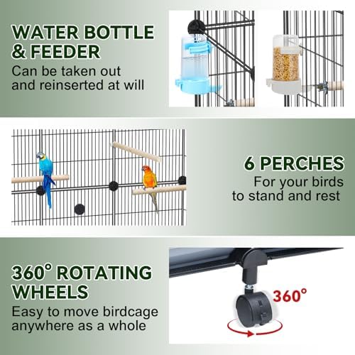 VISCOO Encrypted Metal Bird Cage (46" x 36" x 12") for Parrot Parakeets
