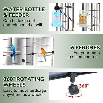 VISCOO Encrypted Metal Bird Cage (46" x 36" x 12") for Parrot Parakeets