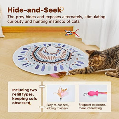 Potaroma Cat Toys Chargeable, 3in1 Hide and Seek for Kittens, Interactive Automatic Play, Fluttering Butterfly, Moving Wand Feather, Indoor Kitty Exercise 22.8 Inch Cover for All Breeds