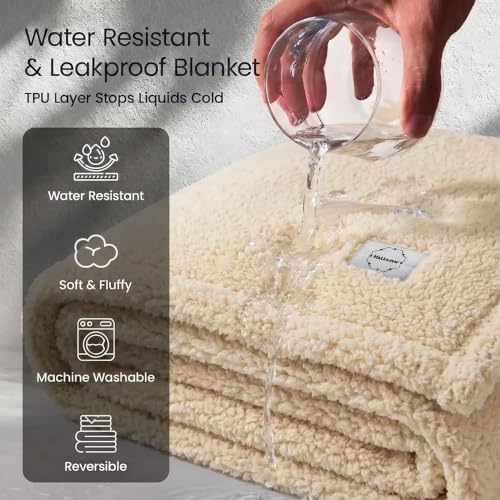 Cream Pet Blanket Couch Throw Blankets for Dogs Cats Waterproof Bed Cover Puppy Leakproof Warm Sherpa Fleece Sofa Covers Washable-XS-28X20in