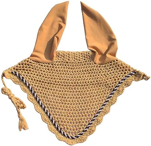 Elegant Horse Ear Bonnet, Fly Veil & Fly Mask – Superior Fly Protection with Style and Comfort for Every Ride (TAN/Cream, Pony)