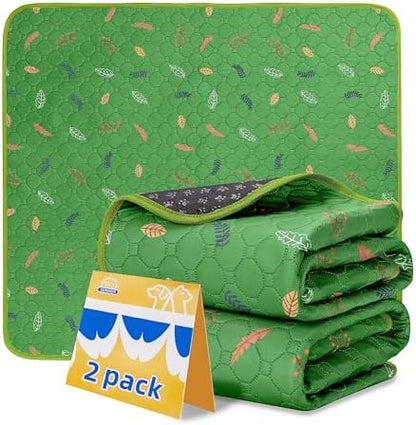 Sunheir Washable Pee Pads for Dogs 2-Pack Reusable Puppy Pads Pet Training Pads, Waterproof Dog Pee Pads for Crate, Whelping Pad, Non-Slip Protects Against Urine Leakage (Leaves - Green, 18x24)