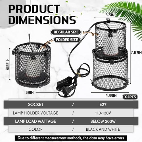VIHOSE 4pcs Retractable Reptile Heat Lamp Cage Anti-Scald Mesh Stand, White
