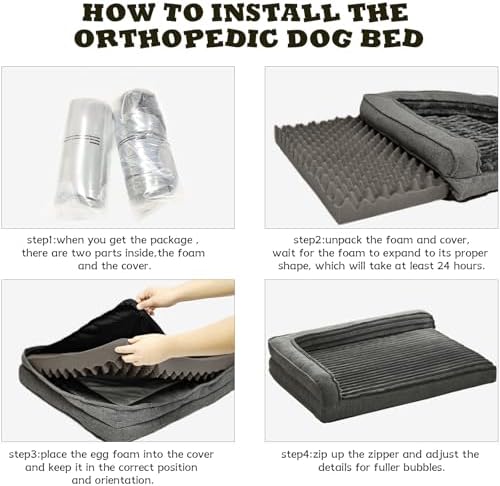 WINDRACING Orthopedic Dog Beds for Large, Medium Dogs, Waterproof Egg Foam Dog Sofa Bed with L Bolster Sides, Washable Large Pet Bed with Removable Cover & Non-Slip Bottom, 36 x 27 inch, Gray