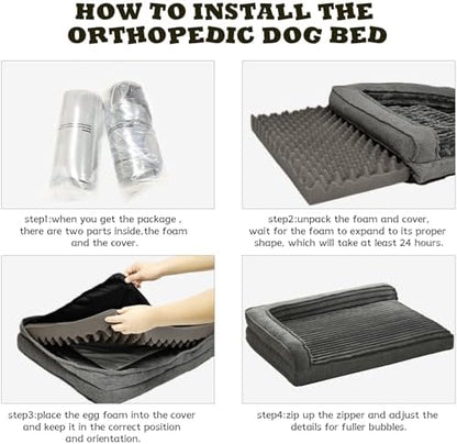 WINDRACING Orthopedic Dog Beds for Large, Medium Dogs, Waterproof Egg Foam Dog Sofa Bed with L Bolster Sides, Washable Large Pet Bed with Removable Cover & Non-Slip Bottom, 36 x 27 inch, Gray