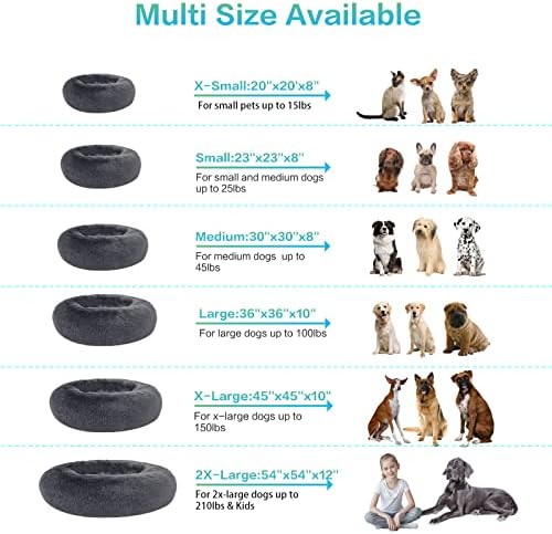 SAVFOX 20 inches Calming Donut Dog Bed - 3X Durable Plush Faux Fur, Machine Washable & Non-Slip, Fits up to 15 lbs, Dark Grey
