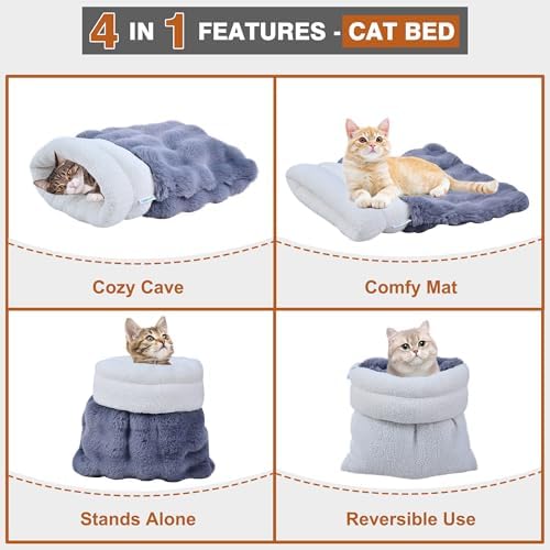 3 in 1 Semi-Enclosed Self Warming Burrow Cat Bed Sleeping Cave