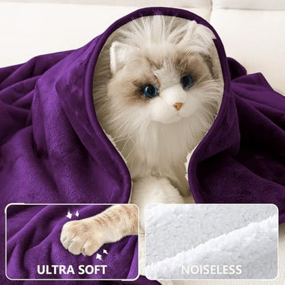 Smiry Waterproof Dog Bed Blanket, Leakproof Pet Throw Blanket for Bed Couch Sofa, Reversible Sherpa Fleece Furniture Protector Cover for Small Medium Large Dogs Cats (Purple, 50x60 inches)