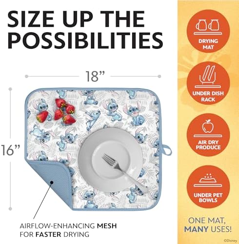 Disney Stitch Dish Drying Mat for Kitchen Counter, 2-Pack, 16"x18"