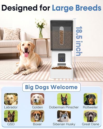Large Dog Automatic Feeder: 12L/50 Cups Food Capacity, HD 1080P Camera