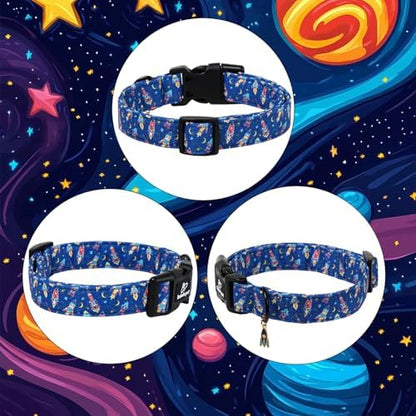 Boy Dog Collar Cute Rocket Space Dog Collars for Puppy Small Dogs - Lightweight Adjustable Cute Male Dogs Everyday Collar with Safety Buckle XS
