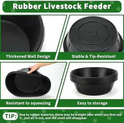 3Pcs Heavy Duty Rubber Feed Pan, 8Q/2Gal Horse Feed Bucket