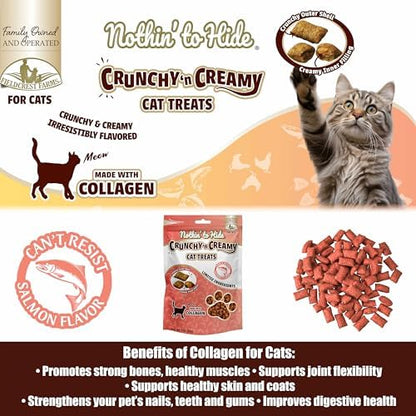 Fieldcrest Farms Nothin’ to Hide Collagen Cat Treats – Crunchy & Creamy Cat Snacks, High-Protein Healthy Treats for Skin, Coat & Joint Support, Salmon Flavor, 3 oz. Bag (Pack of 4)