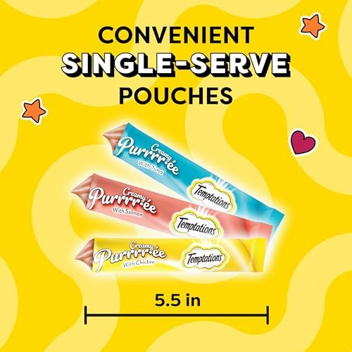 Temptations Creamy Puree Squeezable Lickable Cat Treats, Wet Cat Treats with Chicken, Salmon, and Tuna Variety Pack, 0.42 oz. Tubes, 24 Count, Pack of 2 (48 Total)