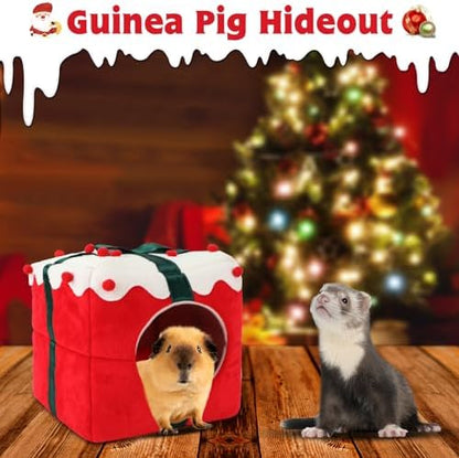 YUEPET Christmas Guinea Pig Hideout, Christmas Pet Bed, Gift Box