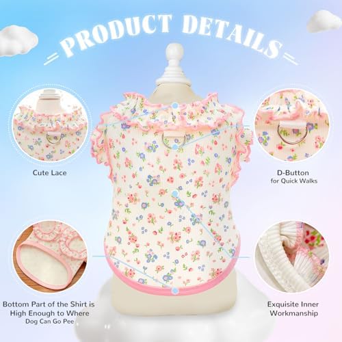 Dog Shirt for Small Dogs Breathable Summer Clothes with Ruffled Sleeves Dog Tshirt Stretchy Pet Tee for Puppies Sphynx Cats Kitten Frenchie Dachshund(2pack,Pink&Blue,Large)