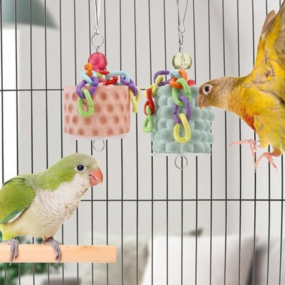 Wontee Bird Calcium Chew Grinding Treats Toy for Parrots, Orange+Green