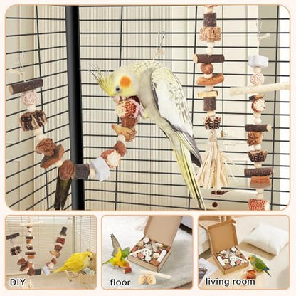 Bird Toys Natural Parrot Foraging Box with DIY Hanging String