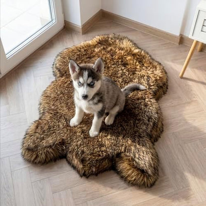 IHAPPYDOG Faux Fur Orthopedic Dog Bed, Memory Foam, Brown 40"x25"
